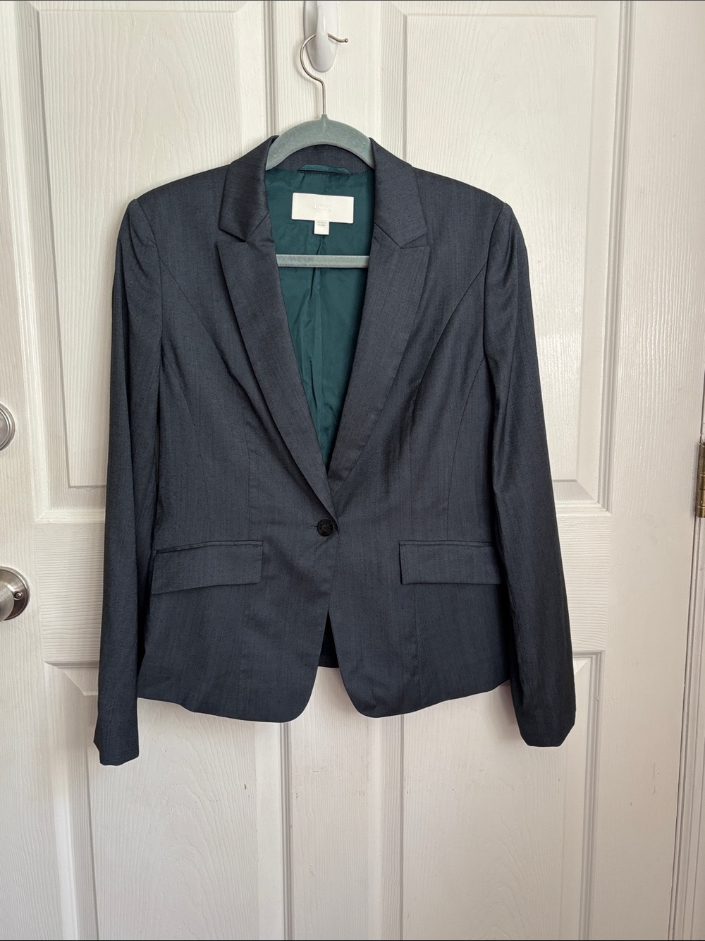 Boss Gray Single-Button Virgin Wool Viscose blend Blazer Sz 6 Career work lined
